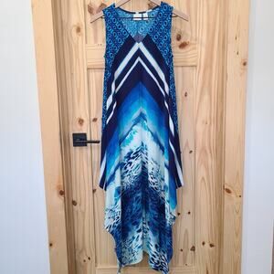 Chicos Watercolor Chevron Modern Hem Midi Dress Abstract Animal Print Size 0 S/4